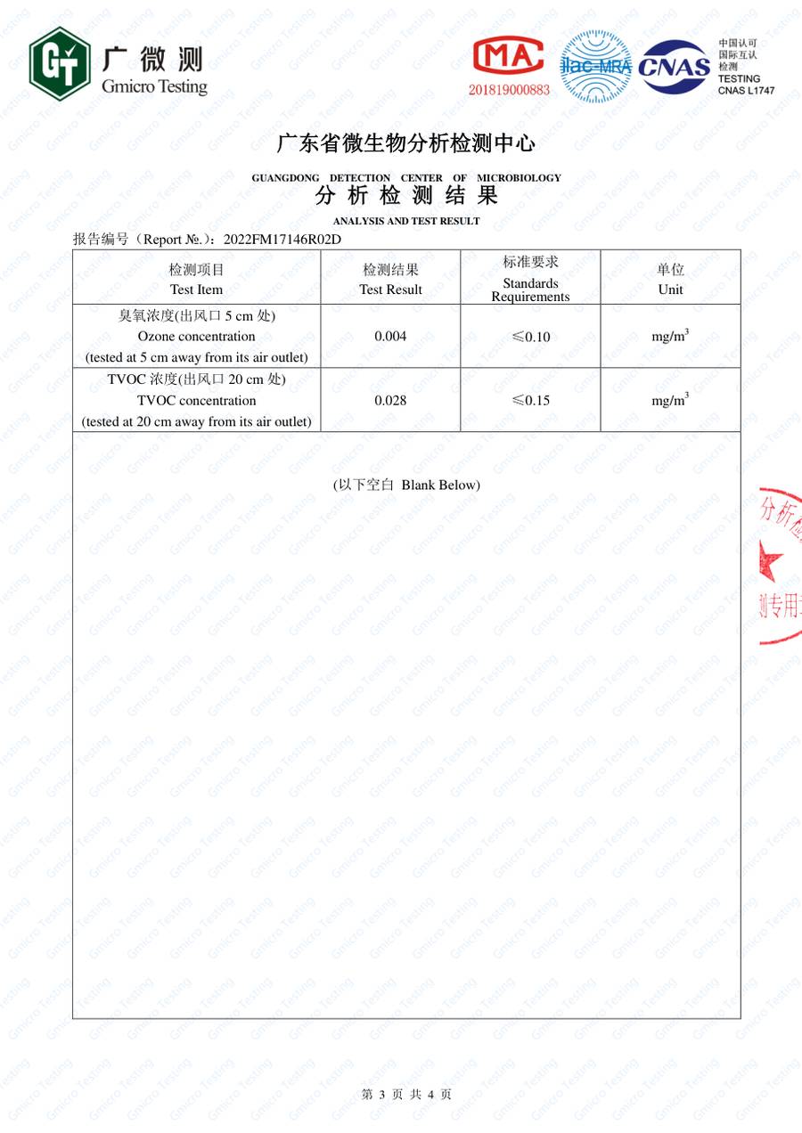 检测报告 2022FM17146R02D|YAFC-B 臭氧/TVOC 第 3 页