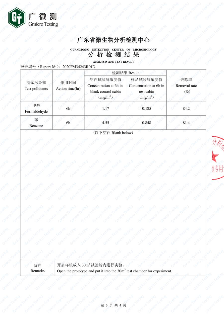 检测报告 2020FM34243R01D|YVFC YVFC04CD3SXXXLDB TVOC/甲醛 第 3 页
